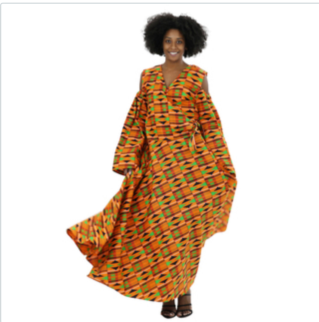Bell Sleeve African Print Wrap Dress